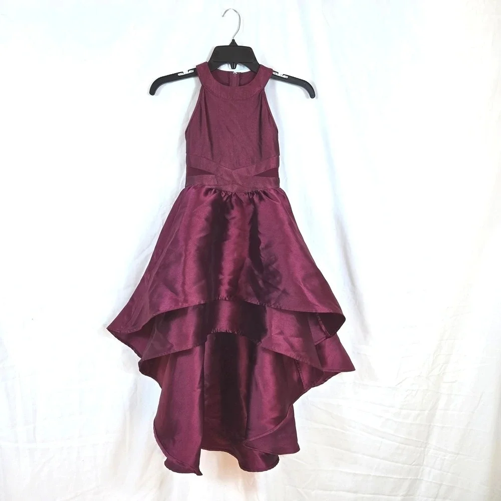 Love‎ Nickie Lew Girls Mikado Burgundy Tiered High-low Sleeveless Party Dress 7
